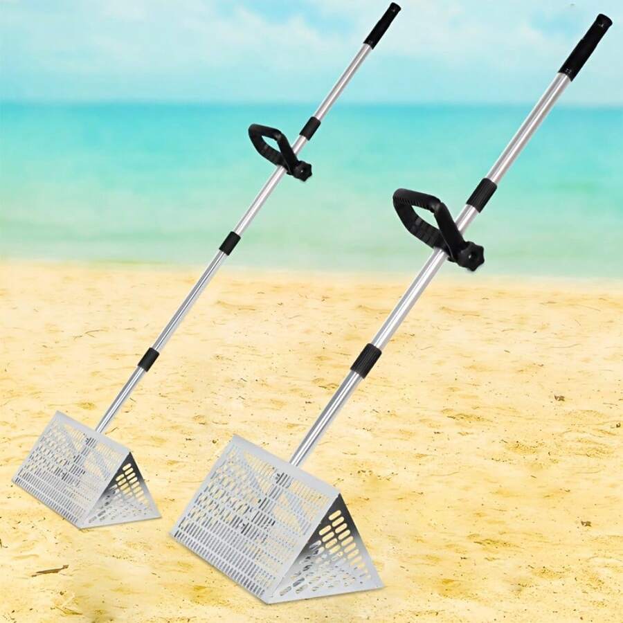 Sand Flea Rake, Sand Sifter, Detachable Beach Sifter, Clam Rake, Beach Rakes, Shark Tooth Sifters, Scoops, Catcher, Clean Up Tools, Shovel, Gadget, Comb, For Fishing, Shelling, Shark Teeth, Stainless Steel - Silvery - View 1