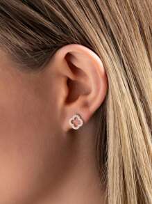 1pc Sterling Silver Four-Leaf Clover Hollow Zirconia Inlay Pendant Necklace, Delicate Minimalist Design, Versatile Choker Necklace, Refreshing For All Seasons Valentines