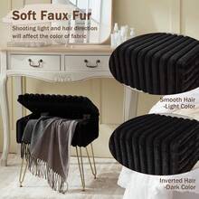 Taburete de tocador de piel sintética con almacenamiento, taburetes para maquillaje, reposapiés otomano con 4 patas de metal, taburete de maquillaje, pequeño banco de tocador silla para sala de estar y dormitorio - Negro - Ver 5