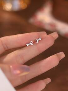Pendientes tipo botón de mini arco de plata de ley 925 con circonita, elegantes y versátiles para uso diario, adecuados como regalo para el Día de la Madre, novia, Pascua, Día de San Valentín