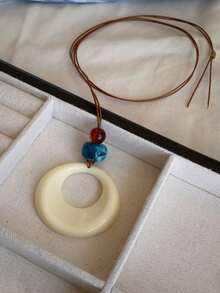 1 pieza Collar negro vintage con colgante circular largo, apropiado para uso diario de mujeres - Collar largo geométrico negro - Ver 10