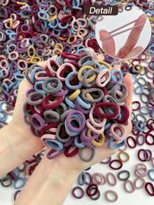 200/400/600/800/1000个装女士纯色发圈，高弹力发绳，甜美可爱风格，小巧精致，发饰，适合各种发型，女士发饰。适合日常休闲和户外佩戴，四季皆宜。马尾辫发圈 - 彩色 - 查看 4