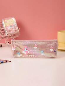 1 件装返校彩色卡通美人鱼印花铅笔盒，可爱女孩文具袋，适合随身携带 - 彩色 - 查看 5