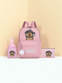 个性可爱水豚开学背包套装，我们定制的三件套背包，让开学之旅永生难忘！可爱的水豚图案（4种款式：趣味沐浴、可爱鲨鱼帽、宇宙罐和草莓杯）展现独特的个性。用它们的名字定制背包、腰包和笔袋。 - 粉色 - 查看 15