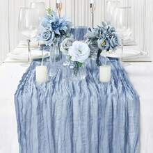 2pcs Cheesecloth Table Runner And 12pcs Napkin Set, Bohemian Cheese Cloth Style, Suitable For Weddings, Birthday Parties, Dinners, Holidays, Family Gatherings, Bridal Shower Decorations (Smoke Blue) - Multicolor - View 8
