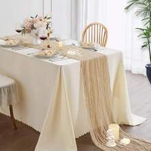 2pcs Cheesecloth Table Runner And 12pcs Napkin Set, Bohemian Cheese Cloth Style, Suitable For Weddings, Birthday Parties, Dinners, Holidays, Family Gatherings, Bridal Shower Decorations (Smoke Blue) - Multicolor - View 11