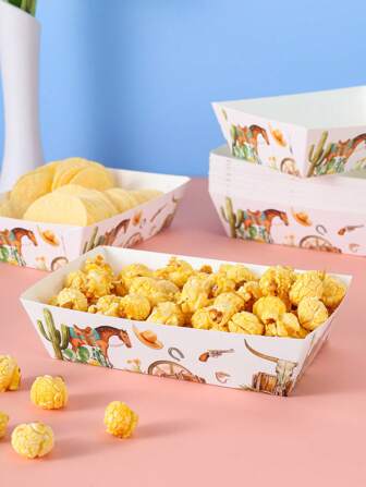 10/24pcs Western Cowboy Food Box, French Fries Box, Popcorn Box, Birthday Party Decor And Home Movie Night Snack Box, Suitable For Lunch Box, Bakery, Burger Restaurant