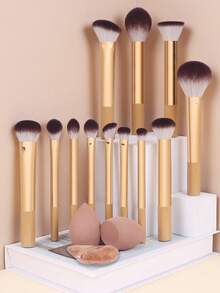 15支/13支/11支/8支/6支化妆刷套装，包含：散粉刷、腮红刷、高光刷、眼影刷、睫毛刷、眼线刷、斜角美妆蛋、圆形美妆蛋、圆形粉扑、三角形粉扑、三角形散粉美妆蛋、粉底液混合美妆蛋、美妆工具、化妆刷套装、化妆刷套装、化妆刷套装、全套化妆刷、化妆刷套装、化妆刷套装、化妆礼盒套装 - 金色 - 查看 11