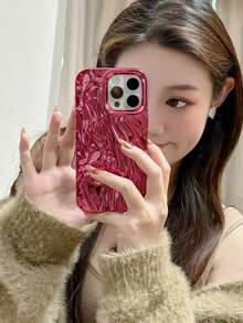 Funda de teléfono minimalista y elegante con acabado electrolítico y textura arrugada - Rosa Fucsia - Ver 3