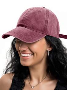 1pc Unissex Vintage Envelhecido Aba Curva Boné de Beisebol, Cor Sólida, Primavera/Verão