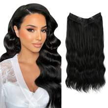 Extensiones de cabello con Clip ondulado sintético, línea de pescado, ombré, Natural, negro, Rubio, rosa, postizo de una pieza, pieza de cabello falso EHZS - Negro apagado - Ver 13