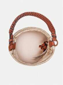 Bolso de paja estilo bohemio tipo barril pequeño - Bolso convertible tipo tote inspirado en diseñadores para playa o commute, bolso de hombro reversible con detalles de patchwork (nuevo lanzamiento de verano)