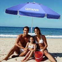 6.5ft Beach Umbrella - Heavy Duty Wind Resistant UV 50+ Portable Sun Shade With Sand Anchor & Carry Bag, Outdoor Folding Umbrella For Beach, Pool, Patio, Garden (Blue Stripe) - 深藍色 - 查看 3
