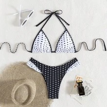 Áo bikini hở lưng chấm bi thời trang mùa hè mới & quần bikini xếp nếp cắt cao, bộ đồ đi biển cho nữ - Nhiều màu - Xem 6