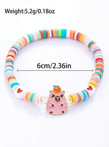 6 pz/set Braccialetto elastico in lega di zinco con ciondolo in argilla polimerica a forma di simpatico capibara per ragazze