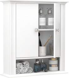 Wall Mounted Bathroom Medicine Cabinet With 2 Doors, Hanging Wall Cabinet Over Toilet, Upper Cabinet Storage Cupboard For Kitchen Laundry Room, White - 白色 - 查看 1