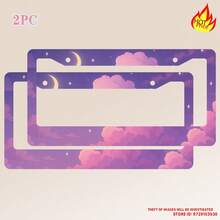 Purple Anime Cloud Moon License Plate Frame Night Scene License Plate Holder Auto Parts Rust-Proof Waterproof Car Decorative Frame Standard US 12x6 Inch 2PC - 12x6 inch - 查看 1