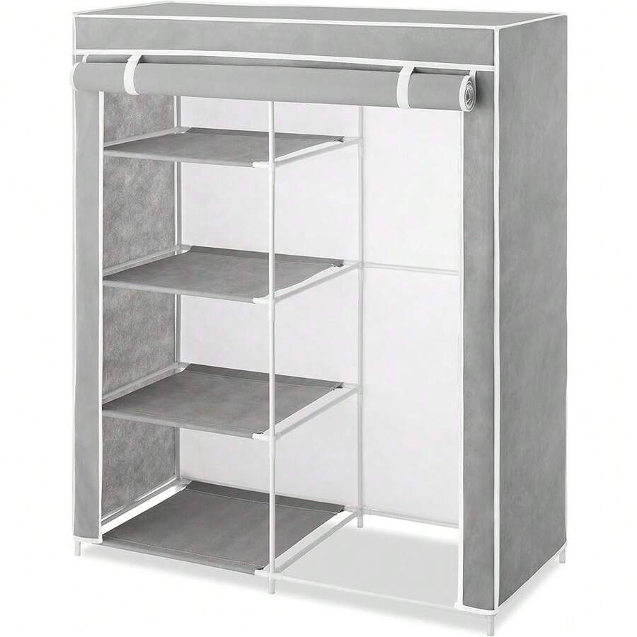 New-15 Compact Clos Clot - Space Saving - 4 She And Hanging Clot Rod - Grey - Grey 15.75 L x 34.25 W x 42.0 H inch - View 1