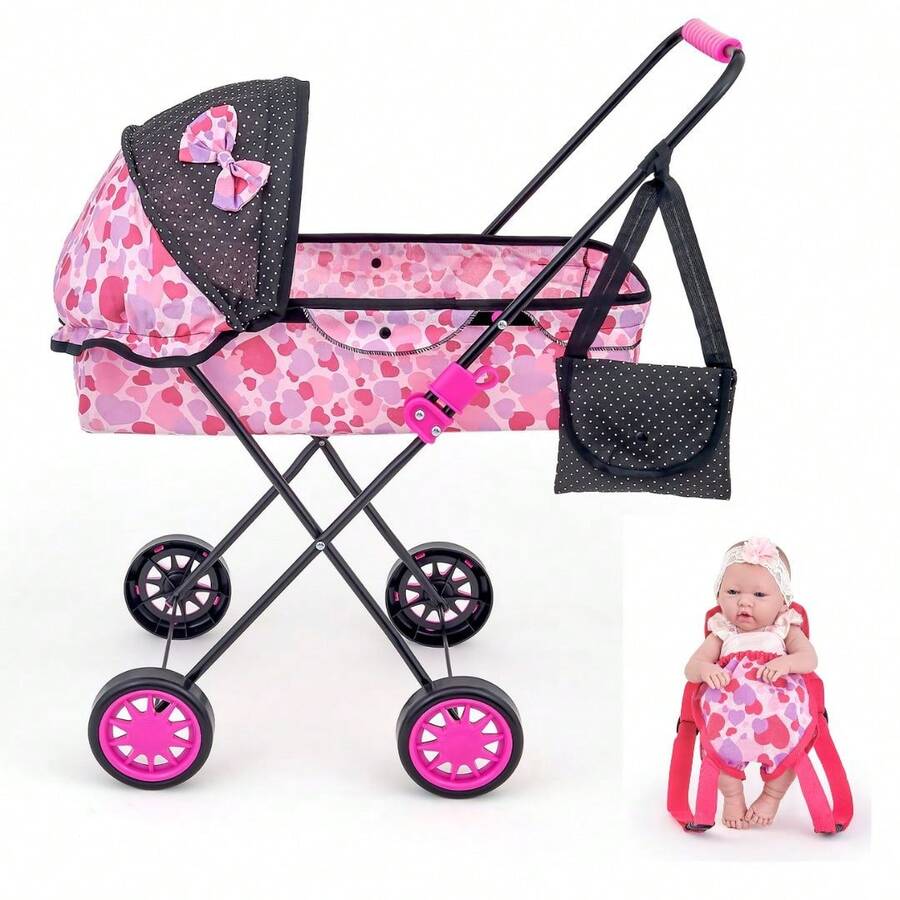 Carrinho de Boneca Infantil Reborn Menina Sag Toys Vaneza Luxo 79cm - Rosa chiclete - Visão 1