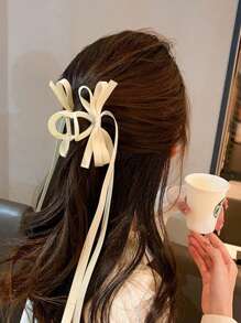 1pc French Ribbon Beaded Tassel Bow Hair Clip, Ballet Style Sweet Girl Bangs Clip, New Hair Accessory Valentine's Day Claw Clips Hair Claws Hair Barrettes, School Stuff