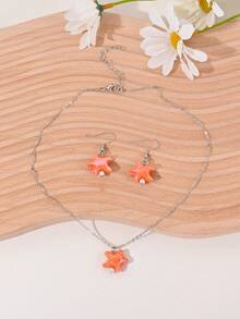 1 套（1 对耳环 + 1 条项链）可爱陶瓷海星吊坠耳环和项链首饰套装，适合女性日常休闲、沙滩、派对穿着、所有季节、节日礼物