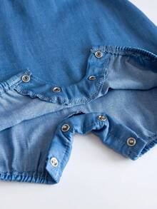 Newborn Baby Girls Cute Denim Effect Sleeveless Jumpsuit Romper, Summer