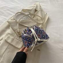 Bolso balde lindo para damas, bolso de mano pequeño y lindo con flores, billetera con flores, mini bolso estético bohemio con bordado, bolso de cordón tipo cubeta con punto de aguja, bolso cruzado mini