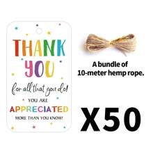 50pcs Teacher Thank You Gift Tags With String - Perfect For Back To School, Graduation, Teacher Appreciation, Celebrations & More, Hanging Tag Labels For Gift Wrapping & Party Favor