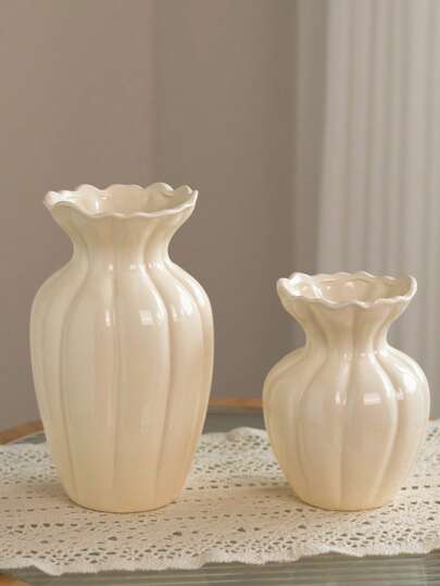 1pc Ceramic Vase, Crème Bohemian Desktop Flower Arrangement, Room, Home, Kitchen, Wedding, Dining Table, Office, Garden, Outdoor ation, Home Room Vase Glass view 2