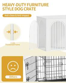 HaluPeit Dog Cage Furniture, 108 Cm Dog Crate For Home, 3 Doors, Arched Door, Modern Indoor Dog Crate For Dogs, Side Table, Heavy-Duty Dog Cage, 108 X 64 X 76 Cm, White - 白色 - 查看 7