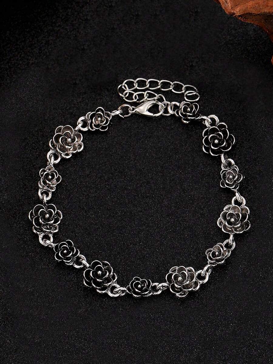 1pc Dark Punk Gothic Vintage Rose Flower Men Bracelet, New Fashion High Quality Versatile Birthday/Engagement Gift, Suitable For Daily Wear