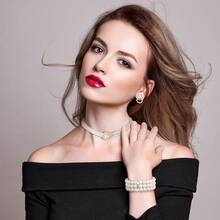 Glenmal Pearl Rhinestone Jewelry Set For Women Pearl Necklace Bracelet Earrings For Wedding Birthday Bridal Shower Tea Party - Trendy Style - 查看 6
