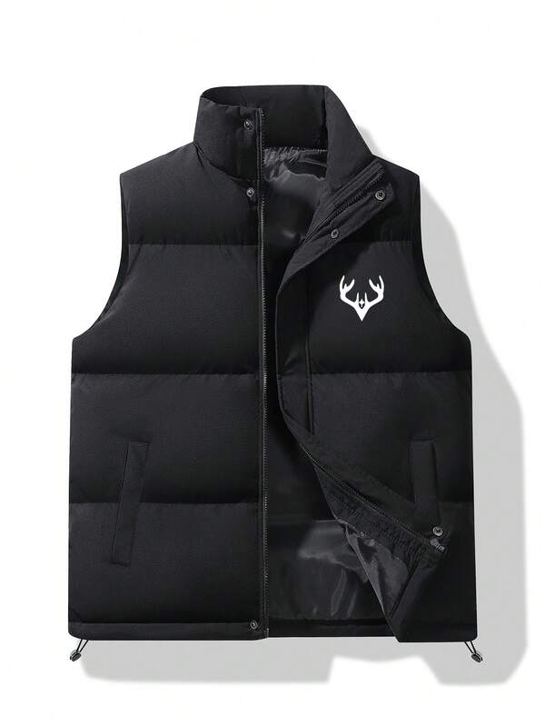 1pc Men's Printed Cotton Padded Vest, Windproof Jacket For Casual, Commuting, Outdoor Wear In Autumn/Winter