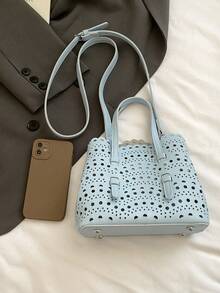 2 piezas Diseño de corte hueco con bolsillo interno Bolso de hombro/cruzado/de mano de moda - Azul - Ver 9