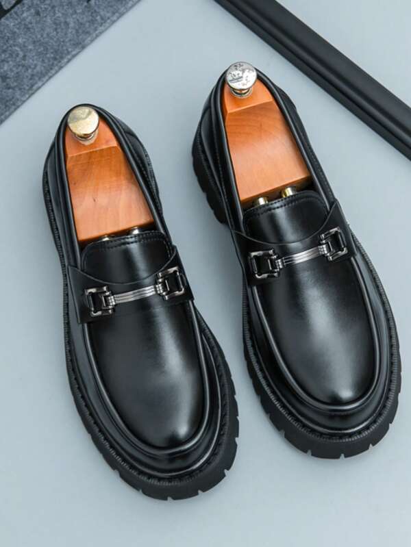 Men's Versatile Business Casual Shoes, Thick Sole Height Increasing Slip-On Loafers For Parties, Weddings, Formal Occasions