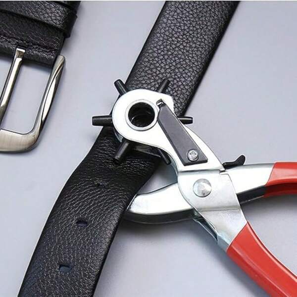 1pc Effortless Hole Punch Pliers - 6-Position Turret For Belts/Bags/Cardstock | Dual-Lever & Cr-V Steel Punch (Leather & Craft Pro Tool)