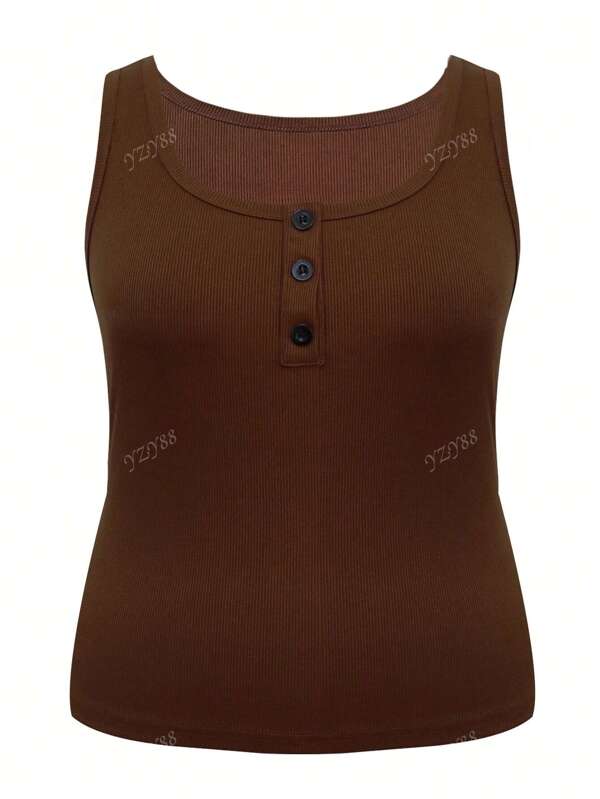 Top de mujer de punto acanalado con botones de un solo color, para primavera y verano