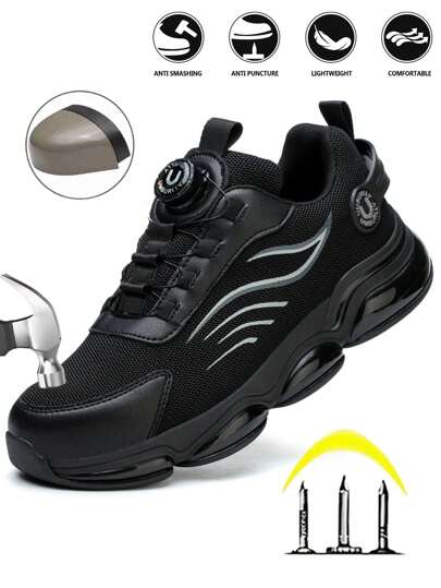 UMBURLLY Chaussures de sécurité pour hommes avec embout en acier, anti-perforation, respirantes, avec une semelle épaisse confortable et un design à boutons