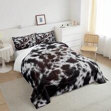 Western Brown Cowhide Comforter Set, Black White Cow Print Bedding Set Full Rustic Farm Animal Down Comforter Men Women,Cowboy Cowhide Quilt Duvet Set Bedroom Decor 3 Pcs - Multicolor - View 2