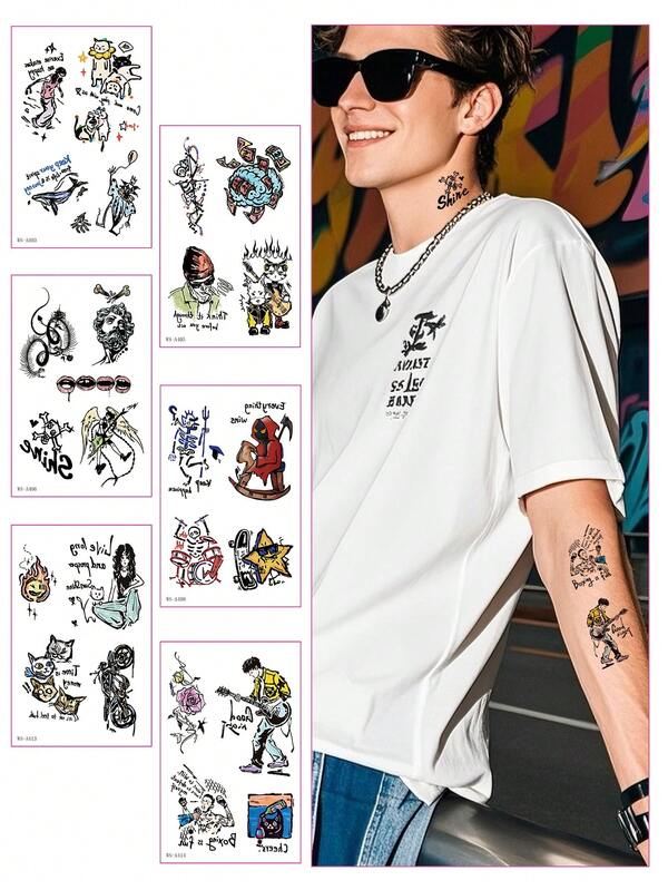 12pcs/Set New European & American Fashion Street Style Arm Tattoos Temporary Transfers, Suitable For Makeup, Party, Students
