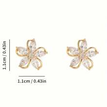 Elegant Rose Gold Cubic Zirconia Flower Earrings - Vintage Style, Stainless Steel Stud Earrings, Perfect For Daily Wear Or As A Gift For Women And Sisters, Quirky Earrings
