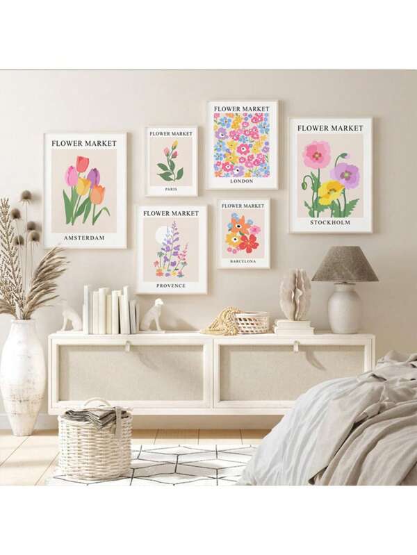 CPWAD 6pcs /Set Simple Plant Flower Canvas Poster Art Paintings Picture Wall Decor Nordic Modern Living Room Room Home Decoration