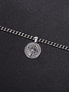 1件朋克指南针吊坠项链，嘻哈男士饰品 - 銀色 - 查看 4