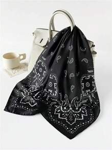 1 Stück Damen Cashew Blume Muster Bandana Schal, seidiges Material Kopftuch, Haarzubehör für den täglichen Gebrauch