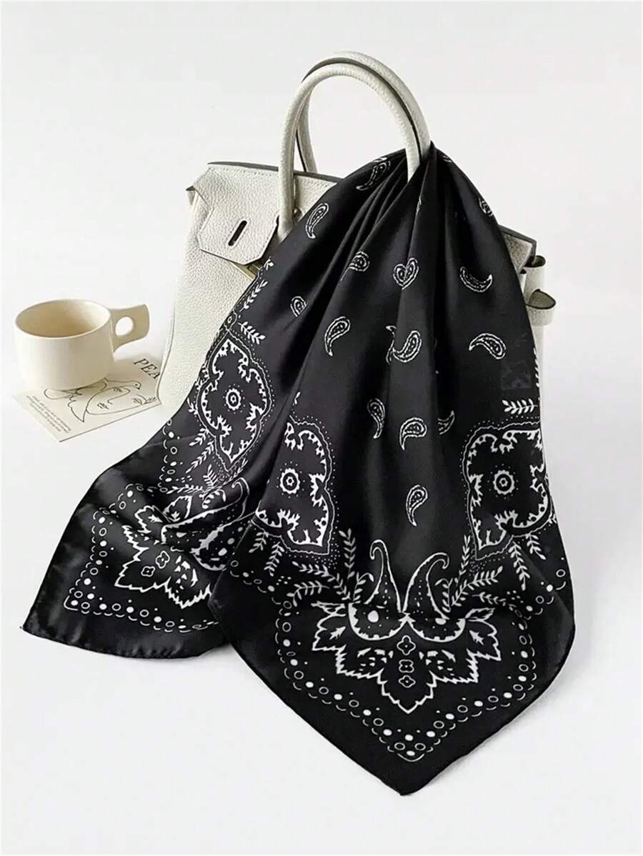 1 Stück Damen Cashew Blume Muster Bandana Schal, seidiges Material Kopftuch, Haarzubehör für den täglichen Gebrauch