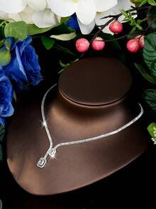 1 Set Versatile Cubic Zirconia Square Jewelry Set, Suitable For Women's Daily Wear - Silver - View 7