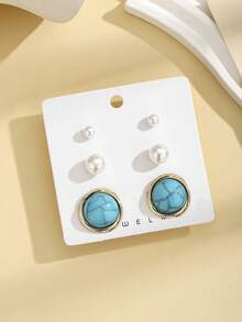 1 件波西米亚风格金属和人造珍珠时尚经典百搭时尚耳环，适合女性日常佩戴、派对、礼物