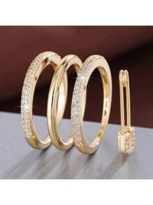 Chic Ring Multi Layer + Pin Design Paved Shining Zirconia Just Pick A Color U Prefer Match Daily Outfits Party Accessory