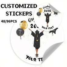 48/96 piezas Etiquetas decorativas personalizadas para la temporada de graduación 2025 - Etiquetas de clase personalizadas, etiquetas circulares para fiesta de graduación, etiquetas decorativas en negro y dorado, etiquetas manuales para cuadernos, útiles escolares, vuelta al colegio - Multicolor - Ver 1