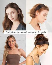 Wecoe Brown Satin Headband Women 1.6 Inch Wide Silk Headband Non Slip Fashion Neutral Colors Plain Hair Band DIY Holiday Hair Accessories For Women Girls Diademas Para Mujer Gifts - 深棕色 - 查看 2